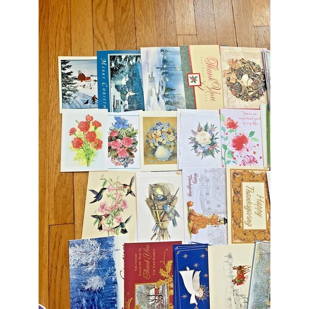 (Unused) Vintage Holiday Greeting Card 50+, Birthday Christmas Hallmark Cottage